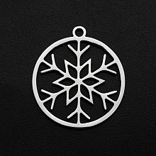 Honeyhandy Christmas 201 Stainless Steel Pendants, Laser Cut, Ring with Snowflake, Stainless Steel Color, 22x20x1mm, Hole: 1.6mm