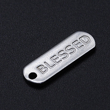 Honeyhandy 201 Stainless Steel Pendants, Oval with Word BLESSED, Stainless Steel Color, 17.5x6x1mm, Hole: 1.2mm