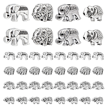 PandaHall Elite 40Pcs 4 Style Tibetan Style Alloy Elephant Beads, Antique Silver, 9~14.5x8~13.5x4.5~8mm, Hole: 1~4.5mm, 10pcs/style