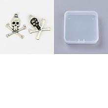 PandaHall Elite 20Pcs Tibetan Style Alloy Pendants, Cadmium Free & Lead Free, Pirate Style Skull, Antique Silver, 24x21x4mm, Hole: 2mm