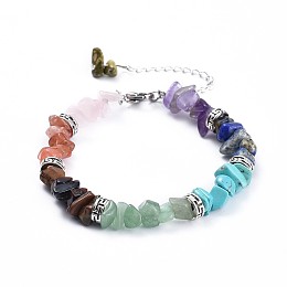 Honeyhandy Chip Natural & Synthetic Mixed Stone Bracelets, with Tibetan Style Alloy Beads and Stainless Steel Findings, 7-1/4 inch(18.5cm)