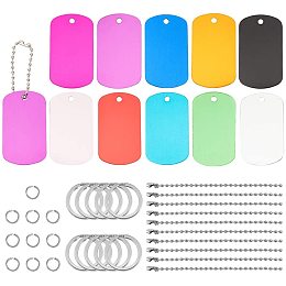 BENECREAT 20Pcs Shield Shape Colored Aluminum Stamping Blanks 2 x 1.2 Pet ID Tags with Plastic Storage Box, 30Pcs Jump Rings, 10Pcs Ball Chains, 10Pcs Key Rings for Engraving Art Crafts Making