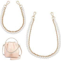 CHGCRAFT 2Pcs 16 Inch 24 Inch Plastic Imitation Pearl Beaded Double Strand Bag Handles with Iron Cable Chain Swivel Clasp for DIY Accessory Handbag Purse Chain Replacement, Golden