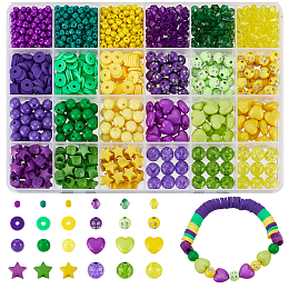 AHANDMAKER DIY Beads Jewelry Making Finding Kit, Including Round & Star & Heart Acrylic & Glass Seed & Polymer Clay Disc Beads, Mixed Color, 4~11x4~11x0.5~9mm, Hole: 1~4mm, about 1227Pcs/box