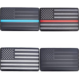 GORGECRAFT 4Pcs 4 Colors American Flag Decals Black United States Banner Sticker Stars Stripes Blue Red Line Adhesive Aluminum Badge Emblem Stickers for Car Patriotic Independence Day 4th of July