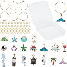 SUNNYCLUE 1 Box 18 Styles Ocean Style Wine Glass Charms Identifiers Markers Tags Sea Animal Enamel Pendants Alloy Shell Charm with 18Pcs Wine Charm Rings & 40Pcs Jump Rings Party Favors Decorations