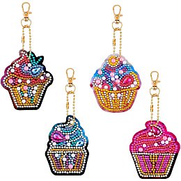 SUNNYCLUE 1 Set 4 Styles 5D Diamond Painting Keychain Kit Ice Cream Diamond Art Keychains DIY Handmade Full Diamond Painting Decorative Accessories for Kids Adult Craft Projects