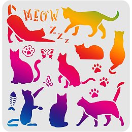 FINGERINSPIRE Cat Drawing Painting Stencils Templates (11.8x11.8 inch) Butterfly, Cat's paw,Butterfly, Fish Plastic Square Reusable Stencils for Painting on Wood, Floor, Wall and Fabric