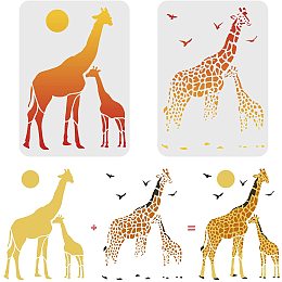 FINGERINSPIRE 2 Pcs Layered Giraffes Stencils Template 11.7x8.3 inch A4 Plastic Two Giraffe Drawing Painting Stencils Sun Bird Giraffe Pattern Stencils for Painting on Wood, Floor, Wall and Tile