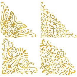 GLOBLELAND 4Pcs Butterfly Flower and Vine Corner Hot Foil Plate for DIY Foil Paper Embossing Scrapbooking Decor Greeting Cards Making Christmas Wedding Birthday Thanksgiving Invitation,Matte Platinum