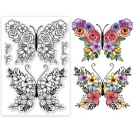 GLOBLELAND Butterfly Flowers Roses Lilies Clear Stamps Butterfly Flower Decorative Clear Stamps Silicone Stamps for Card Making and Photo Album Decor Decoration and DIY Scrapbooking