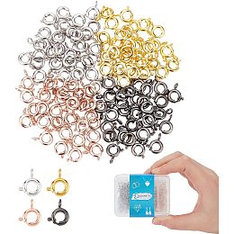 DICOSMETIC 120Pcs 4 Colors Open Spring Ring Jewelry Spring Clasp Brass Spring Ring Clasps Necklace Clasps Connectors Bracelets Round Clasps for Jewelry Making, Hole: 1.6mm