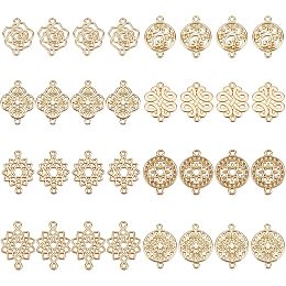 SUPERFINDINGS 32Pcs 8 Styles Baroque Style Links Connectors Gold Double Hole Pendant Connector 17~20.5x13.5~19mm Flower Connector Charms for DIY Jewelry Making Hole: 1.2mm