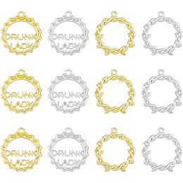 SUPERFINDINGS 32Pcs 4 Styles Rack Plating Alloy Pendants Twist Ring Platinum Golden Dangle Charms Bottle Capss with Word Pendants Charms for Necklaces Bracelets Jewelry Making Hole 1.6mm