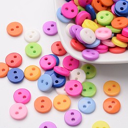 Honeyhandy Flat Round 2-Hole Buttons, Resin Button, Mixed Color, about 9mm in diameter, hole: 1mm, about 2000pcs/bag