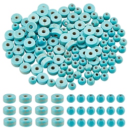 NBEADS 120 Pcs Synthetic Turquoise Beads, Round/Flat Round Natural Blue Turquoise Beads Undyed Gemstone Stone Beads for DIY Bracelet Necklaces Earrings Jewelry Making