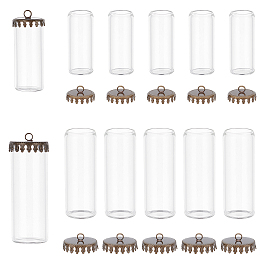 PandaHall Elite 12 Sets 2 Style Glass Wish Bottle Pendants, with Alloy Findings, Column, Clear, 31.5~44x13~16mm, Hole: 2mm, 6 sets/style