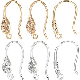 Beebeecraft 1 Box 12Pcs Earring Hooks 18K Gold Plated Brass and Platinum Plated Brass Cubic Zirconia Teardrop Earring Hooks 2 Color French Ear Wire with Loops for DIY Earrings Jewelry Making