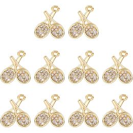 DICOSMETIC 10Pcs Tennis Racket Charm Sport Theme Charm Cubic Zirconia Tennis Charm Golden Brass Dangle Charm Supplies Sport Jewelry Gifts Jewelry Craft Making, Hole: 1.2mm