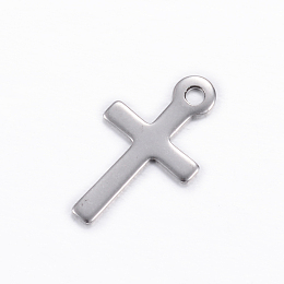 Honeyhandy 304 Stainless Steel Charms, Cross, Stainless Steel Color, 17x10x0.8mm, Hole: 1.5mm