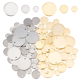 DICOSMETIC 120Pcs 2 Colors 3 Sizes Stainless Steel Blank Stamping Tag Pendants Stamping Blank Tag Gold Color Flat Round Charms for DIY Bracelet Earring Necklace Jewelry Making, Hole: 1.4mm