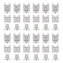 DICOSMETIC 100 Sets Rectangle with Flower Necklace Clasp 2-Strands Jewelry Clasps 4-Holes Filigree Box Clasp End Clasp Lock Extenders Slide Lock Clasp Necklace Connector for DIY Jewelry Making