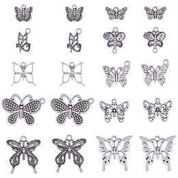 SUNNYCLUE 80Pcs 10 Styles Tibetan Style Alloy Charms, Butterfly Charm, Antique Silver, 11.5~126.5x12~29x2~3mm, Hole: 1.2~2mm, 8pcs/style