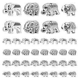 PandaHall Elite 40Pcs 4 Style Tibetan Style Alloy Elephant Beads, Antique Silver, 9~14.5x8~13.5x4.5~8mm, Hole: 1~4.5mm, 10pcs/style