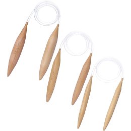 NBEADS 3 Pcs Bamboo Wooden Circular Knitting Needles, Double Pointed Round Bamboo Needle with Cable, Natural Wood Jumbo Needle for Chunky Yarn Giant Circular Knitting Needles- US Size 19, 35, 50