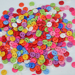 Honeyhandy Flat Round 2-Hole Buttons, Resin Button, Mixed Color, about 9mm in diameter, hole: 1mm