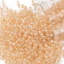 TOHO Round Seed Beads, Japanese Seed Beads, (794) Inside Color AB Crystal/Apricot Lined, 8/0, 3mm, Hole: 1mm, about 222pcs/10g