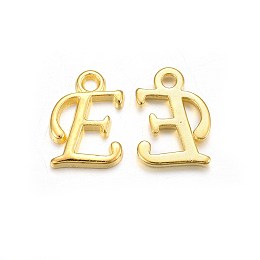 Honeyhandy Golden Plated Alloy Letter Pendants, Rack Plating, Cadmium Free & Lead Free, Letter.E, 13x10x2mm, Hole: 1.5mm