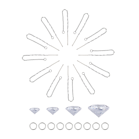 Unicraftale DIY Earring Making Kits, include Cubic Zirconia Pointed Back Pendants, 304 Stainless Steel Earring Findings, Faceted, Flat Round, Clear, Pendants: 4mm/6mm/8mm/10mm, Hole: 1mm; 16pcs/set