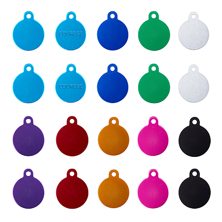 SUNNYCLUE Aluminum Pendants, Stamping Blank Tag, Flat Round, Mixed Color, 31x25x1mm, Hole: 3mm