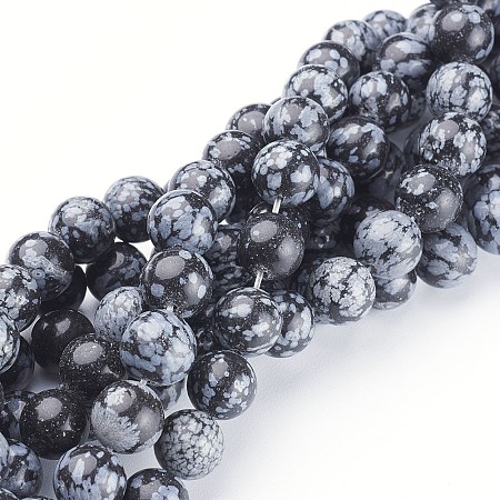ARRICRAFT Gemstone Beads Strands, Natural Snowflake Obsidian, Round, about 10mm in diameter, hole: 1mm, about 40pcs/strand, 16 inches