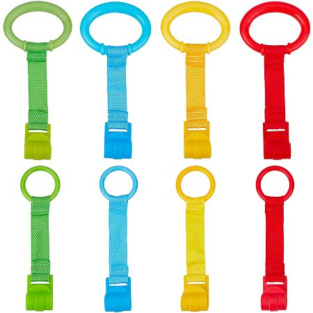 SUPERFINDINGS 8Pcs 8 Style Plastic Play Bed Pull Ring Bed Stand Up Rings Safety Stand Up Rings for Toddler Crib Hooks