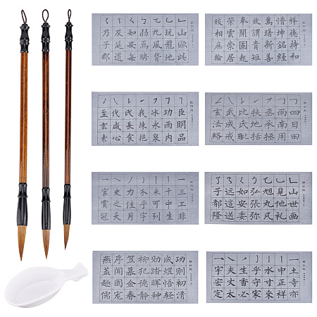 PandaHall Elite 12pcs No Ink Chinese Calligraphy Set, Rewritable Water Writing Cloth 3pcs Chinese Traditional Calligraphy Brushes and Water Dish for Beginners Teacher Students Practice 26.7x13.3inch