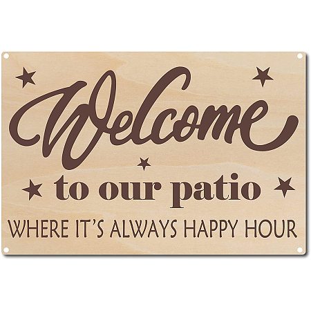 CREATCABIN Retro Welcome to Our Patio Where It's Always Happy Hour Vintage Tin Sign Metal Wall Decor Decoration Art Mural for Home Garden Warning Sign Plaque Poster 12 x 8inch