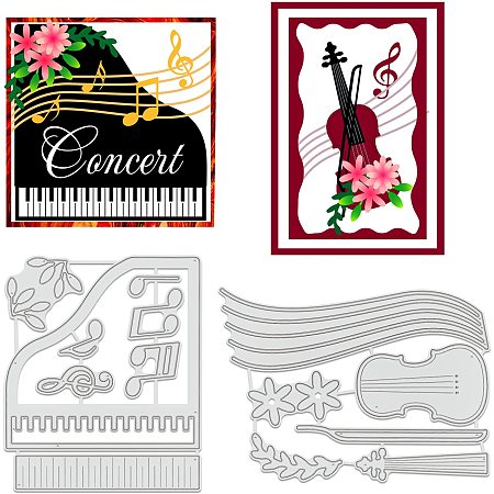 GLOBLELAND 2Sheets Piano and Cello Die-Cuts Concert Cutting Dies for DIY Scrapbooking Holiday Greeting Cards Diary Journal Making Paper Cutting Album Envelope Decoration