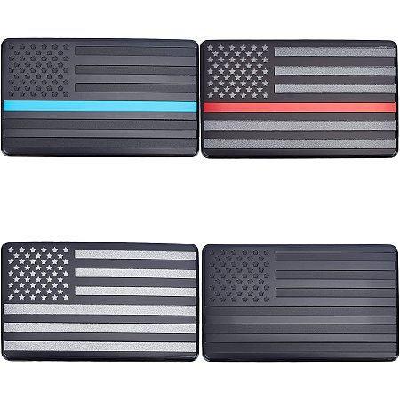 GORGECRAFT 4Pcs 4 Colors American Flag Decals Black United States Banner Sticker Stars Stripes Blue Red Line Adhesive Aluminum Badge Emblem Stickers for Car Patriotic Independence Day 4th of July
