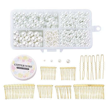 Wedding Theme DIY Hair Accessories, with Glass Pearl Beads, Iron Hair Combs Findings and Hair Accessories Iron Hair Forks Findings, Golden, 13.5x7x3cm