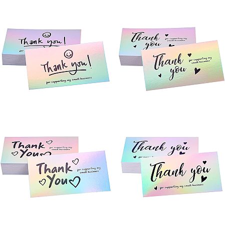 NBEADS 200 Pcs 4 Style Holographic Thank You Cards, Laser Greeting Cards Colorful Word Cards Thank You Notes for Birthday Party Weddings