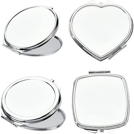 NBEADS 4 Pcs Stainless Steel Compact Mirrors, 4 Shapes Not Glass Makeup Pocket Mirror Travel Purse Folding Mirror Mini DIY Cosmetic Mirrors for Purses and Travel, Stainless Steel Color