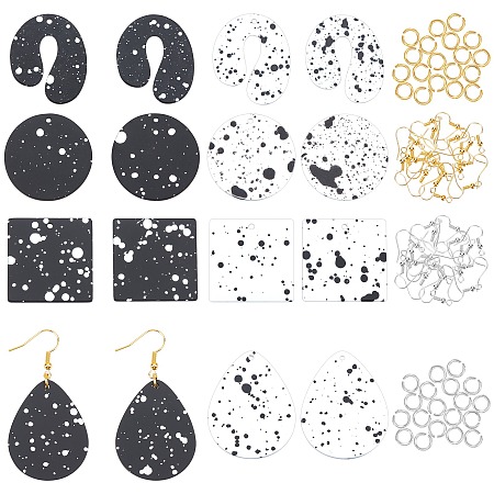 OLYCRAFT 136Pcs Acrylic Earring Charms Black and White Spots Acrylic Pendants Big Dangle Earrings DIY Making Kit for Necklace and Earring Making - 2 Styles
