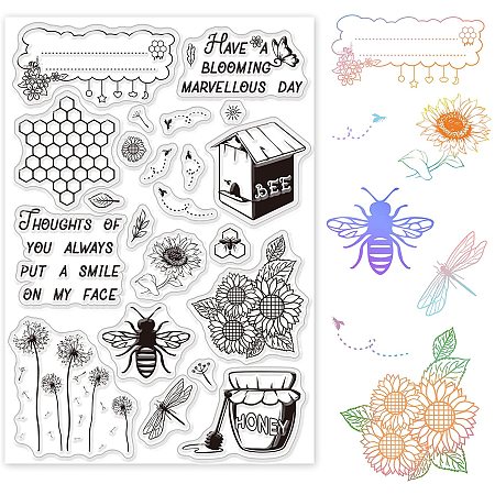GLOBLELAND Flower Bee Happy Clear Stamps Transparent Silicone Stamp for Card Making Decoration and DIY Scrapbooking