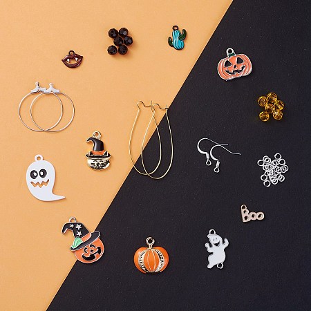 Arricraft DIY Halloween Style Earring Making, with Alloy Enamel Pendants, Glass Beads, Brass Earring Hooks and Brass Hoop Earrings Findings Kidney Ear Wires, Mixed Color, 28.5x23.5x1.5mm, Hole: 2mm