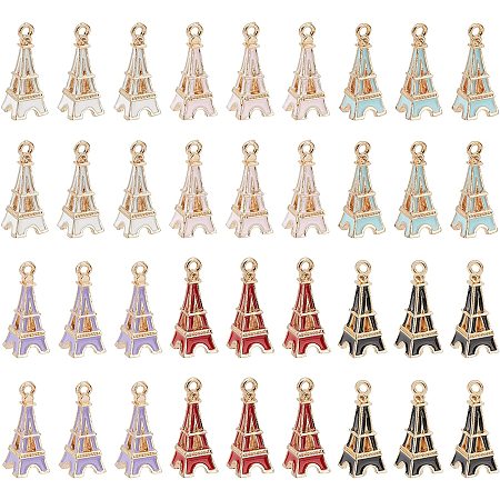 NBEADS 36 Pcs 6 Colors Eiffel Tower Enamel Pendants, Alloy Enamel Pendants Eiffel Tower Hanging Chrams Keychain Pendants for Bracelets Necklace DIY Jewelry Making