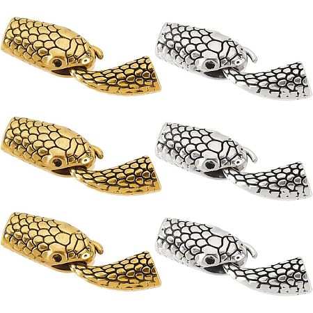 NBEADS 12 Sets Snake Shaped Hook Bracelet Clasps Set, 2 Colors Tibetan Alloy Crafts Snake Head and S Hook Ring Toggle Clasps End Clasps Connectors Jewelry Findings for Bracelet Jewelry Making