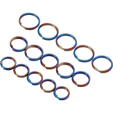 OLYCRAFT 15pcs Mini Split Rings 10/12/14mm Titanium Alloy Key Rings Double Loops Keychain Jump Rings Rainbow Color Rings Connectors for Keychains Necklaces Pendant Clasp Supplies