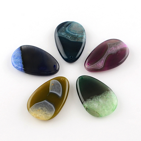Honeyhandy Teardrop Dyed Natural Crackle Agate Big Pendants, Mixed Color, 52~55x34~35x8~11mm, Hole: 2mm